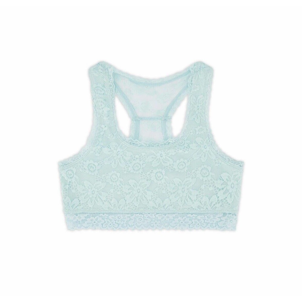 Justice Mint Green Aqua Full Coverage Racerback Floral Lace Bralette Size 34